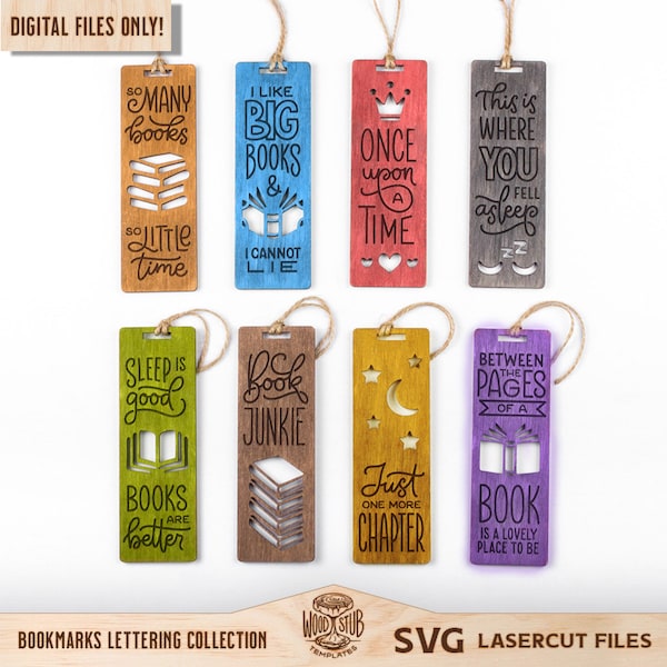 Bookmarks Bundle SVG, Bookmark SVG, Bookmark laser file, Bookmark Glowforge, Book quotes svg, Glowforge svg, Laser cut file