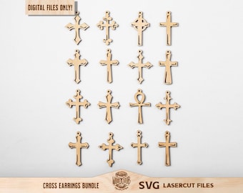 Cross Earrings SVG, Earrings SVG, Cross Earrings Bundle, Cross Earring, Leather Earrings svg, Glowforge svg, Laser cut file, Commerial Use