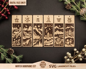 Winter Bookmarks SVG, Bookmarks SVG, Bookmark SVG, Bookmark laser file, Book quotes svg, Glowforge svg, Laser cut file