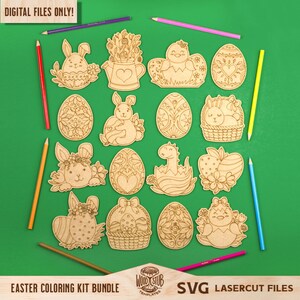 Kit para colorear de Pascua para niños, Adornos de Pascua SVG, Archivo láser de Pascua, Easter Glowforge svg, Adornos para colorear svg, Glowforge svg