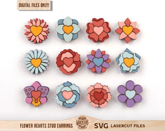 Valentines Day Earrings, Floral earrings svg, Flower laser file, Valentines Day svg, Earrings svg bundle, Jewelry template, Laser cut file