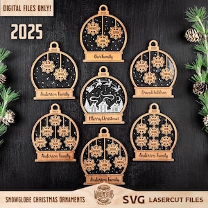 Family Ornament SVG, Snowglobe Christmas, Christmas Ornaments SVG, Christmas laser file, Christmas Glowforge, Ornaments svg