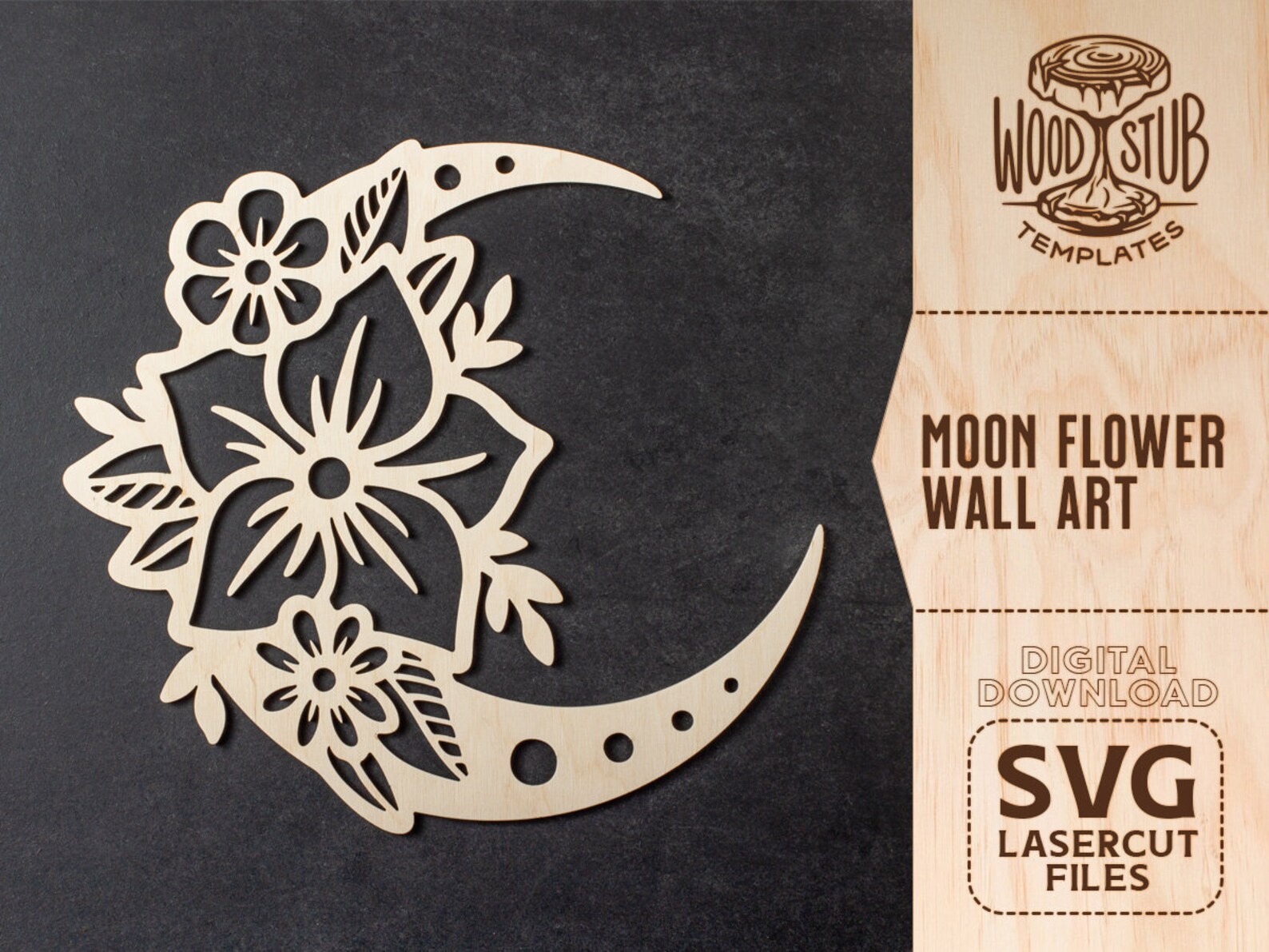 Moon Flower SVG Crescent Moon SVG Flower Moon SVG Floral Etsy