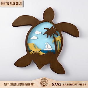 Tortuga 3D SVG, Tortuga en capas SVG, Tortuga marina svg, Arte de pared de tortuga, Panel de pared de tortuga, Signo de inicio svg, Glowforge svg, Archivo cortado por láser