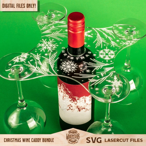 Wine Caddy SVG Bundle, Wine holder SVG, Wine Glass Holder, Christmas ornament, Glowforge svg, Laser cut file