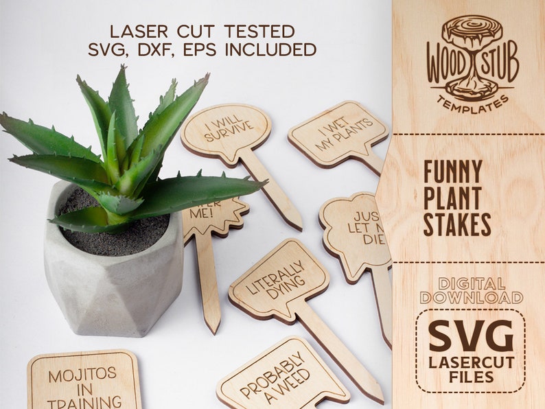 Rolig växtmarkör, roliga växtpinnar, växtpinnar SVG, trädgårdspinnar paket, trädgårdsmarkörer SVG, Glowforge svg, laserskuren fil bild 3