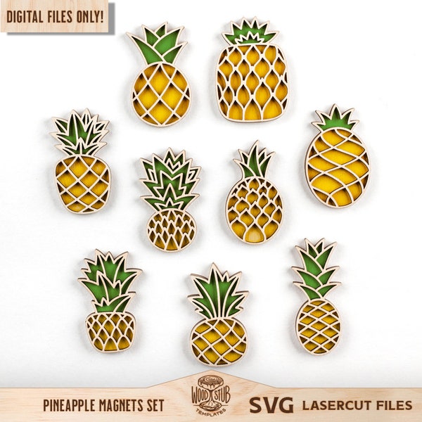 Pineapple Magnets Bundle, Pineapple SVG bundle, Pineapple SVG, Pineapples SVG, Home decor svg,  Glowforge svg, Laser cut file