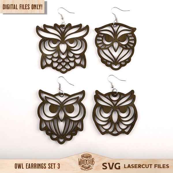 Owl Earrings SVG, Earrings SVG, Animal Earrings SVG, Owl svg, Owl Laser Cut, Glowforge svg, Laser cut file
