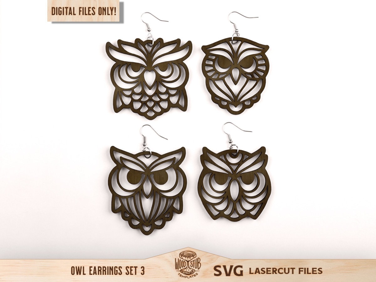 Owl Earrings SVG, Earrings SVG, Animal Earrings SVG, Owl svg, Owl Laser Cut, Glowforge svg, Laser cu