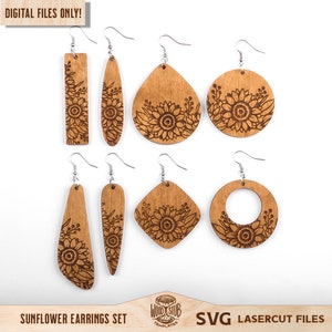 Orecchini floreali SVG, Orecchini girasole SVG, Orecchini SVG, Orecchini fiori SVG, Orecchini Glowforge SVG, Glowforge SVG, File tagliato al laser