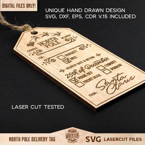 Polo Norte SVG, Navidad SVG, Etiqueta del Polo Norte, Etiqueta de entrega SVG, Glowforge de Navidad, Etiqueta de regalo SVG, Glowforge SVG, Archivo cortado con láser imagen 3
