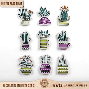 Paquet d’aimants succulents, paquet Succulents SVG, Pots succulents SVG, Succulent SVG, Cactus svg, Décoration intérieure svg, Glowforge svg