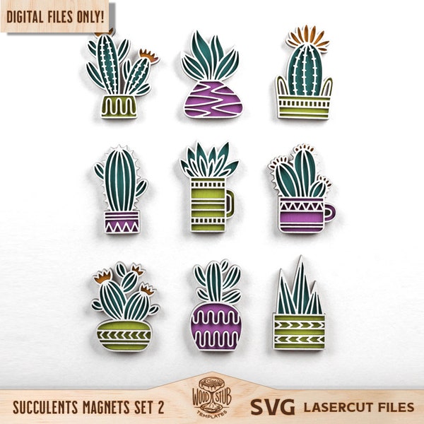 Succulent Magnets Bundle, Succulents SVG bundle, Succulent Pots SVG, Succulent SVG, Cactus svg, Home decor svg,  Glowforge svg