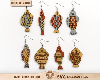 Pendientes de peces svg, Pendientes SVG, Pendientes archivo láser, Pendientes Glowforge svg, Glowforge svg, Archivo cortado por láser