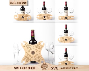 Wine Caddy SVG Bundle, Wine holder SVG, Wine Glass Holder, Glowforge svg, Laser cut file, Commerial Use