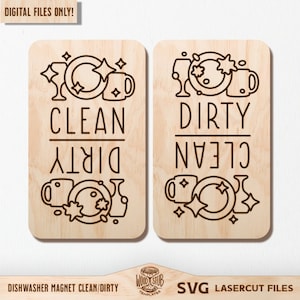 Clean Dirty SVG, Aimant lave-vaisselle, Lave-vaisselle SVG, Clean Dirty Status, Dirty Clean svg, Glowforge svg, Fichier découpé au laser, Utilisation commerciale