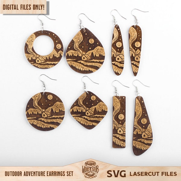 Mountain Earrings SVG, Outdoor Earrings SVG, Outdoors Earring SVG, Earrings laser file, Earrings Glowforge svg, Glowforge svg