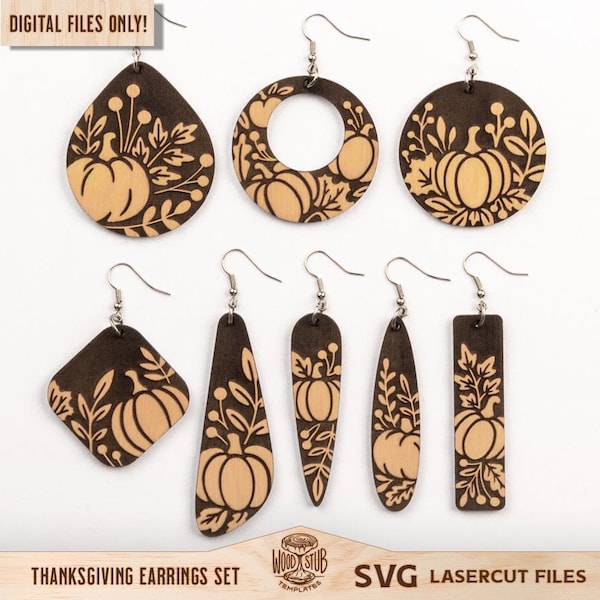 Thanksgiving Earrings SVG, Boho Earrings SVG, Earrings laser file, Floral Earrings svg, Fall Earrings svg, Glowforge svg, Laser cut file