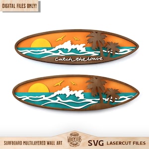 3D Surf SVG, Surf en capas SVG, Tabla de surf svg, Arte de pared de tabla de surf, Panel de pared de surf, Signo de inicio svg, Glowforge svg, Archivo cortado con láser