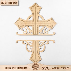 Cross SVG, Cross Monogram SVG, Split Letter Cross, Cross Split SVG, Archivo láser cruzado, Glowforge svg, Archivo cortado por láser, Uso comercial