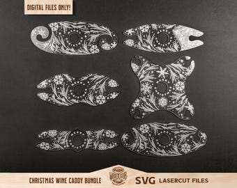 Wine Caddy SVG Bundle, Wine holder SVG, Wine Glass Holder, Christmas ornament, Glowforge svg, Laser cut file