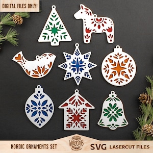 Ornamenti di Natale SVG, Ornamento familiare SVG, Ornamenti nordici in formato SVG, Stile scandinavo, Ornamenti in formato SVG, Hygge in formato SVG, Glowforge in formato SVG