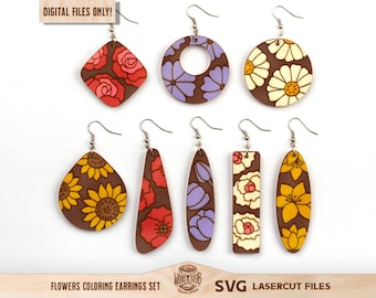 Floral Earrings svg, Earrings svg, Boho Earrings svg, Hanging Earrings svg, Flowers earrings svg, Glowforge svg