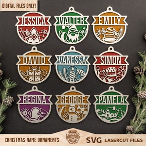Adornos de Navidad SVG, Nombre Adorno SVG, Paquete de Navidad svg, Navidad Glowforge, Adornos svg, Glowforge svg