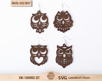 Eule Ohrringe SVG, Ohrringe SVG, Tier Ohrringe SVG, Eule svg, Eule Laser Cut, Glowforge svg, Laser cut Datei