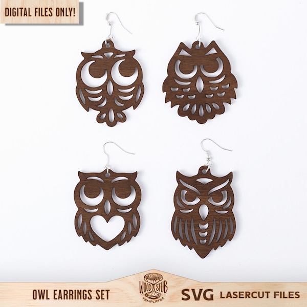 Owl Earrings SVG, Earrings SVG, Animal Earrings SVG, Owl svg, Owl Laser Cut, Glowforge svg, Laser cut file