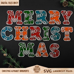 Alfabeto de Navidad SVG, Letras de Navidad SVG, Corte láser del alfabeto, Navidad svg, Carta de Navidad svg, Adornos de Navidad, Glowforge svg
