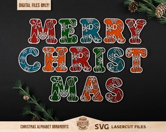 Christmas Alphabet SVG, Christmas Letters SVG, Alphabet laser cut, Christmas svg, Christmas Letter svg, Christmas ornaments, Glowforge svg