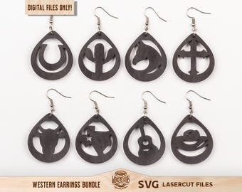 Western Teardrop Earrings SVG Bundle, Laser Cut File (Digital Download)