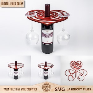 Pacchetto SVG Wine Caddy, porta vino SVG, porta bicchiere di vino, Glowforge svg, file tagliato al laser, uso commerciale