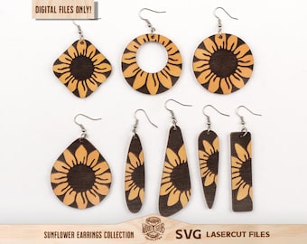 Boucles d'oreilles tournesol SVG : fichier bohème découpé au laser (téléchargement numérique)