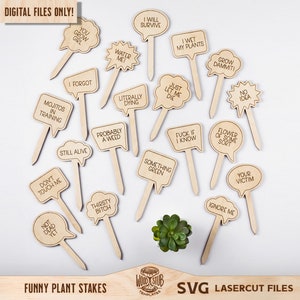Marcador de plantas divertidas, estacas de plantas divertidas, estacas de plantas SVG, paquete de estacas de jardín, marcadores de jardín SVG, Glowforge svg, archivo de corte láser