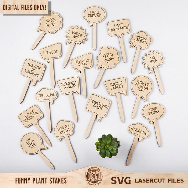 Funny Plant Marker, Funny Plant Stakes, Plant Stakes SVG, Garden Stakes Bundle, Garden Markers SVG, Glowforge svg, Laser cut file