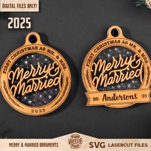 Merry And Married SVG, Familie Ornament SVG, Weihnachtsschmuck, Weihnachtslaser-Datei, Weihnachten Glowforge, Ornamente svg, Familie Laser-Datei