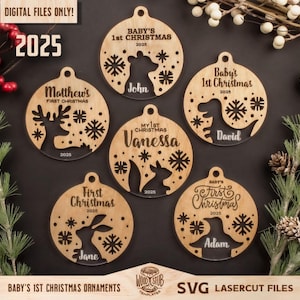 Pierwsze Boże Narodzenie dziecka SVG, Pierwsza ozdoba świąteczna SVG, Plik laserowy na Boże Narodzenie, Christmas Glowforge, Ozdoby svg, Pierwsze Boże Narodzenie svg
