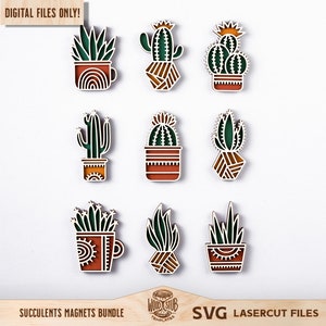 Paquet d’aimants succulents, paquet Succulents SVG, Pots succulents SVG, Succulent SVG, Cactus svg, Décoration intérieure svg, Glowforge svg
