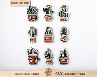 Succulent Magnets Bundle, Succulents SVG bundle, Succulent Pots SVG, Succulent SVG, Cactus svg, Home decor svg,  Glowforge svg