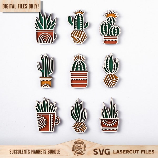 Succulent Magnets Bundle, Succulents SVG bundle, Succulent Pots SVG, Succulent SVG, Cactus svg, Home decor svg,  Glowforge svg