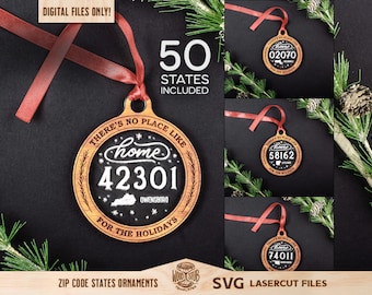 Código postal personalizado SVG, adorno de código postal, adorno familiar SVG, adornos de Navidad SVG, archivo láser de Navidad, Glowforge svg