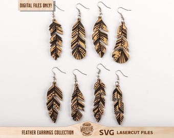 Feather Earrings svg, Earrings svg, Boho Earrings svg, Hanging Earrings svg, Earrings bundle svg, Glowforge svg, Laser cut file