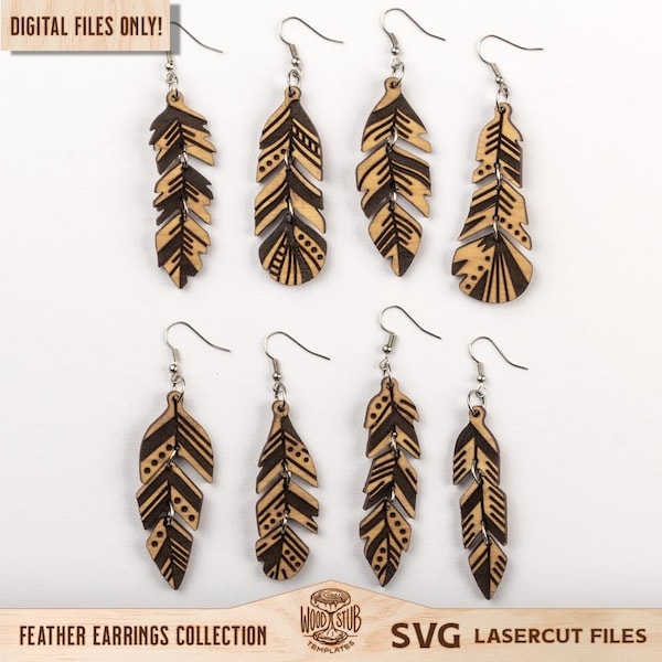 Feather Earrings svg, Earrings svg, Boho Earrings svg, Hanging Earrings svg, Earrings bundle svg, Glowforge svg, Laser cut file