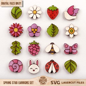 Orecchini primaverili SVG, Orecchini ape SVG, File laser orecchini, Orecchini a bottone in formato SVG, Orecchini estivi in formato SVG, Glowforge SVG, File tagliato al laser