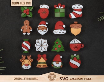 Christmas Earrings SVG Bundle: Laser Cut Studs (Digital Download)