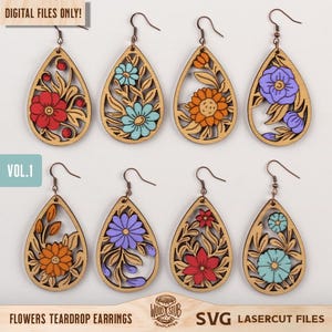 Floral Earrings svg, Earrings svg, Boho Earrings svg, Hanging Earrings svg, Flowers earrings svg, Glowforge svg, Laser cut file