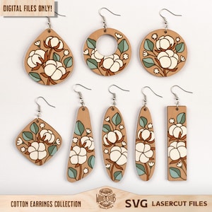 Cotton Earrings svg, Floral Earrings SVG, Flower Earrings SVG, Earrings laser file, Earrings Glowforge svg, Glowforge svg, Laser cut file