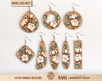Floral Cotton Earrings SVG Laser Cut File (Digital Download)